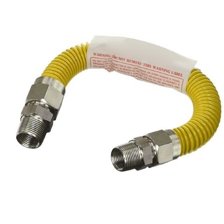 FLEXTRON Gas Line Hose 5/8'' O.D.x24'' Len 1/2" MIP Fittings Yellow Coated Stainless Steel Flexible Connector FTGC-YC12-24A